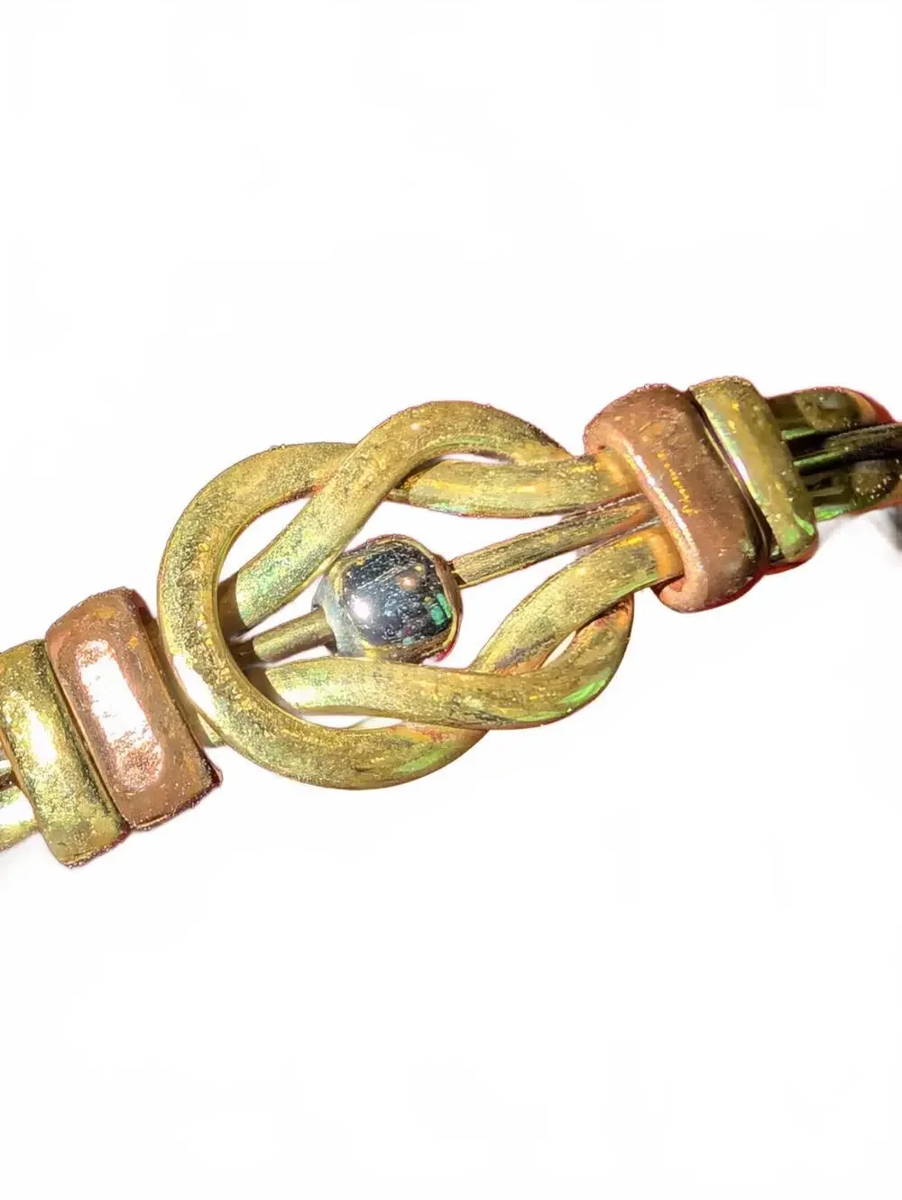 Vintage Gold Tone Metal Bangle Bracelet with Silver Accent